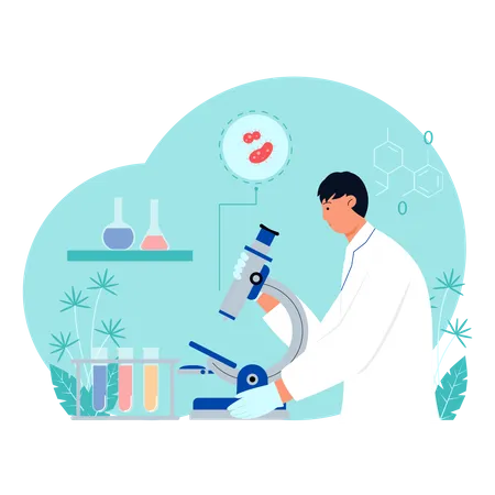 Científico masculino realizando investigaciones médicas  Ilustración