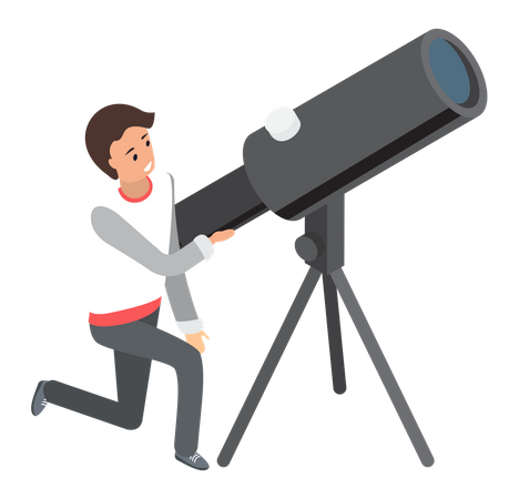 Hombre mirando a través del telescopio  Ilustración