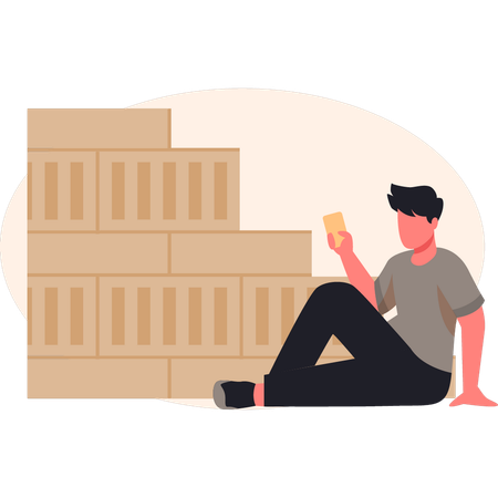 Hombre mirando cajas  Ilustración