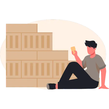 Hombre mirando cajas  Ilustración