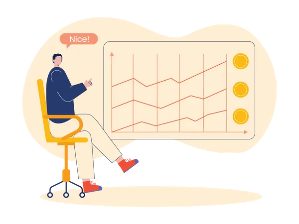 Hombre mirando el crecimiento estable de la moneda  Ilustración
