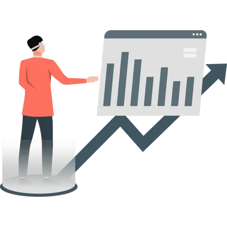 Hombre mirando el gráfico de crecimiento empresarial  Ilustración