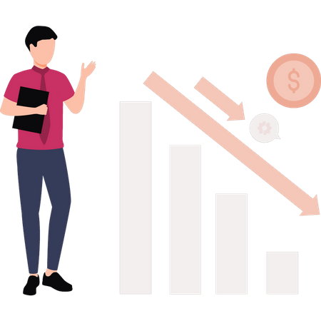 Hombre mirando el gráfico del dólar en caída  Ilustración