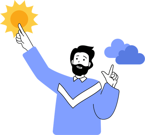 Hombre mirando el sol y las nubes  Ilustración