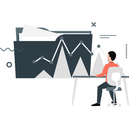 Hombre mirando un gráfico de líneas de negocios  Illustration