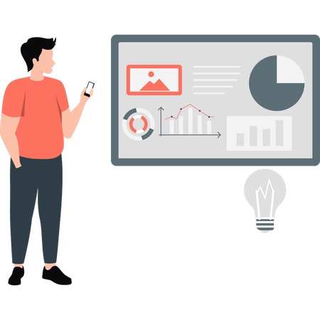 Hombre mirando infografía análisis de negocios gestión  Ilustración