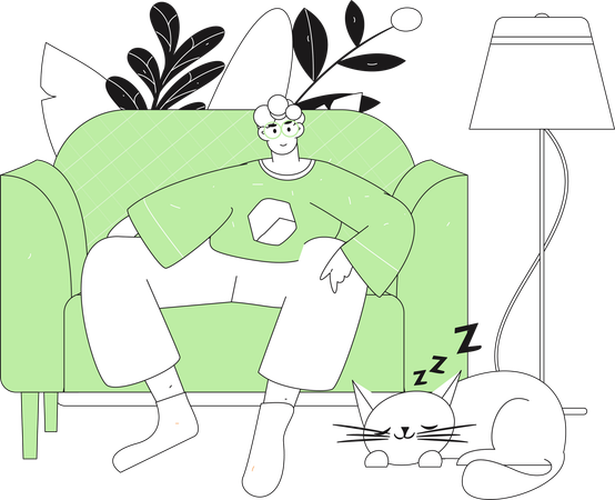 Hombre viendo televisión mientras está sentado en el sofá  Ilustración