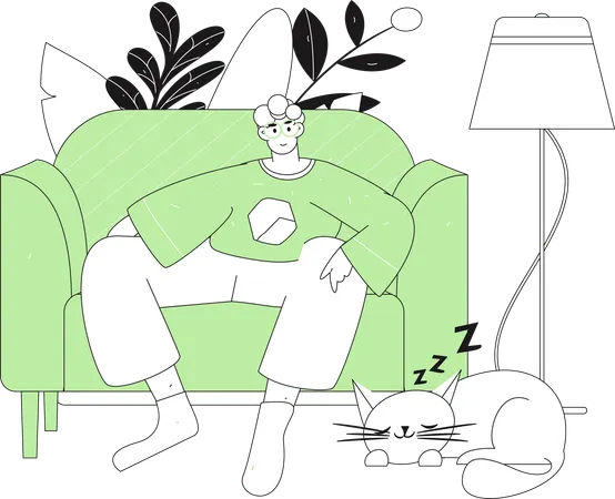 Hombre viendo televisión mientras está sentado en el sofá  Ilustración