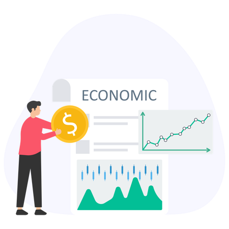 Hombre mirando el pronóstico económico  Ilustración