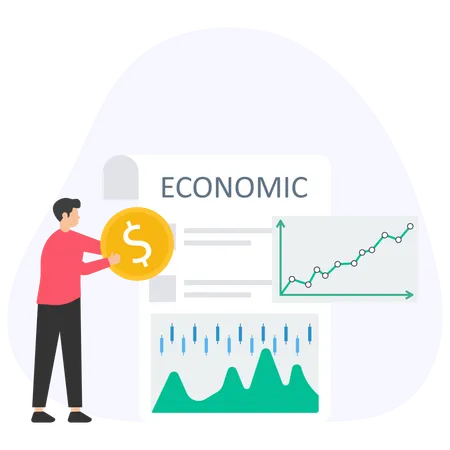 Hombre mirando el pronóstico económico  Ilustración