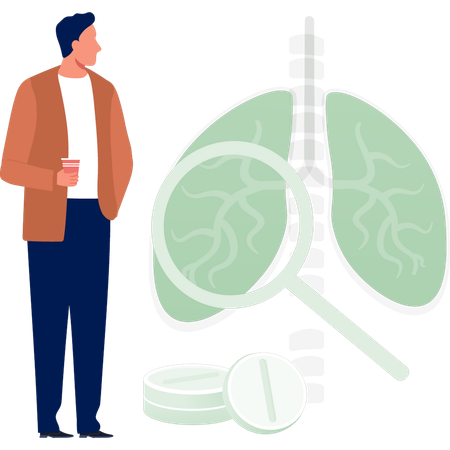 Hombre mirando las venas de los pulmones  Ilustración