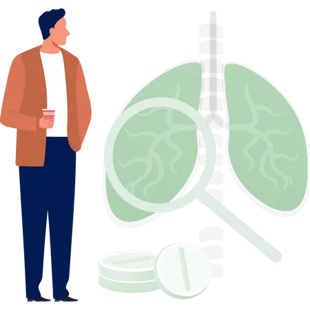 Hombre mirando las venas de los pulmones  Ilustración