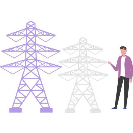 Hombre mirando la torre de electricidad  Ilustración