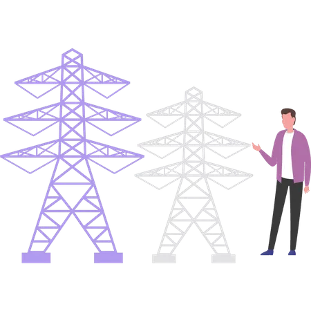 El Nino Mira La Torre De Electricidad Ilustración