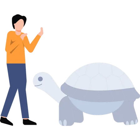 Hombre mirando tortuga  Ilustración