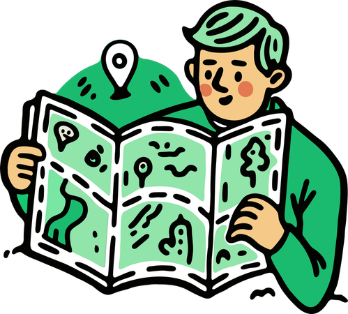 Hombre mirando un mapa de viaje  Ilustración
