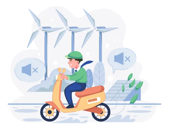 Hombre montando bicicleta electrónica  Ilustración