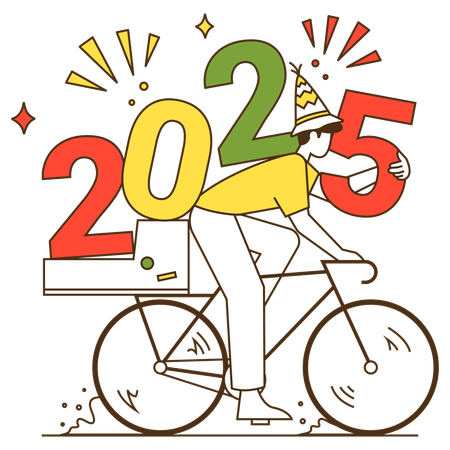 Hombre en bicicleta en el año 2025  Ilustración