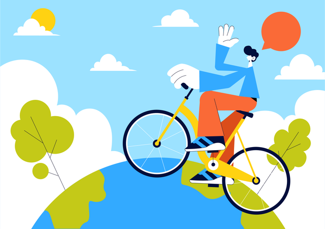 Hombre montando bicicleta en el Día Mundial de la Bicicleta  Ilustración