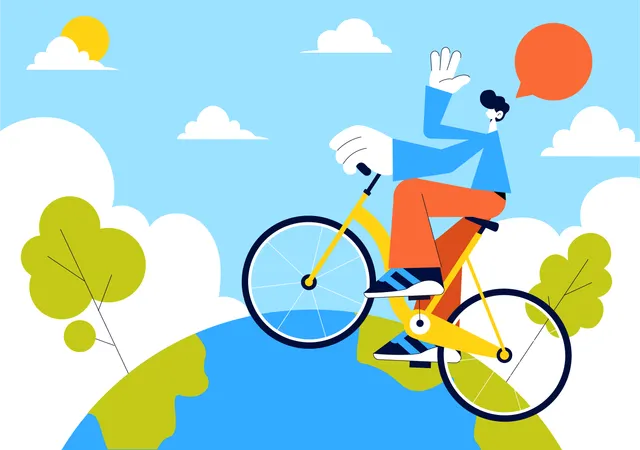 Hombre montando bicicleta en el Día Mundial de la Bicicleta  Ilustración