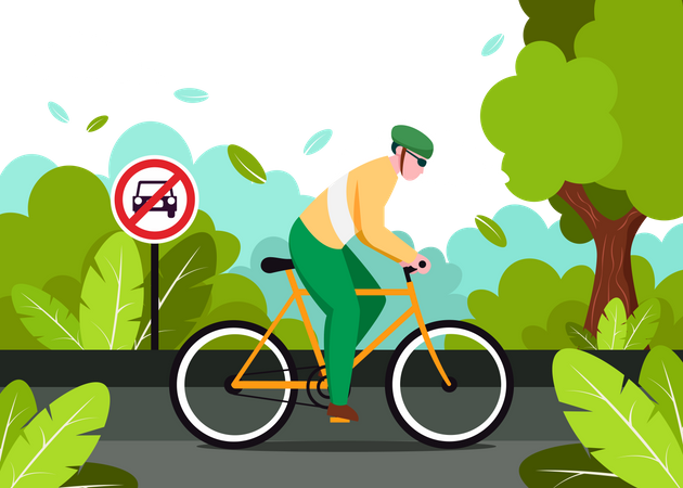 Hombre montando en bicicleta en el Día Mundial sin Coches  Ilustración
