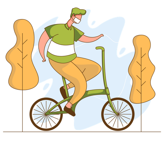 Hombre montando en bicicleta con máscara  Ilustración