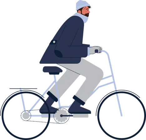 Hombre montando en bicicleta en la ciudad  Ilustración
