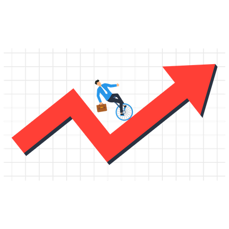 Hombre montando en bicicleta en el gráfico en aumento  Illustration