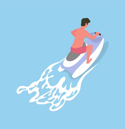 Hombre montando moto acuática  Ilustración