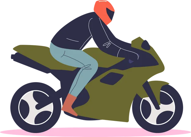 Hombre montando motocicleta deportiva  Ilustración