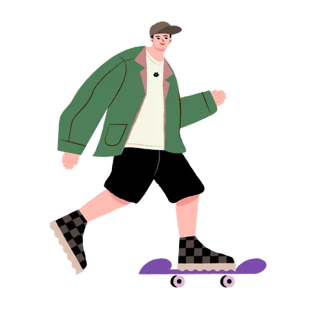 Hombre montando patineta  Ilustración