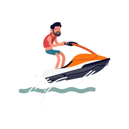 Hombre montando moto de agua  Ilustración