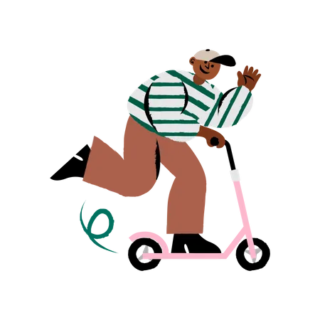 Hombre montando scooter eléctrico  Ilustración