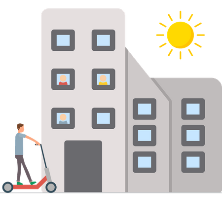 Hombre montando scooter eléctrico  Ilustración