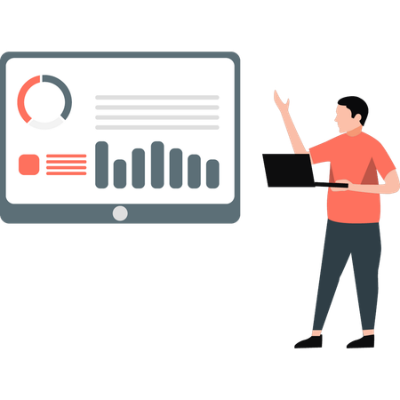 Hombre que muestra la gestión del análisis de datos empresariales  Ilustración