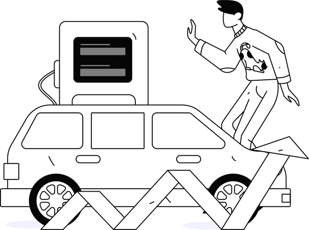 Hombre mostrando aumento del precio de la gasolina  Ilustración