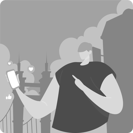 Hombre mostrando contenido de redes sociales  Illustration