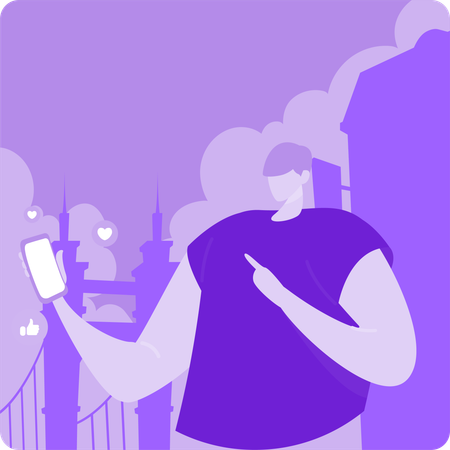 Hombre mostrando contenido de redes sociales  Illustration