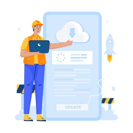 Hombre mostrando Descargar actualizaciones  Ilustración
