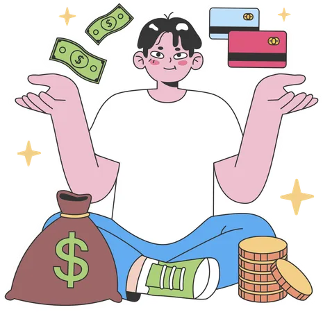 Hombre mostrando dinero  Ilustración