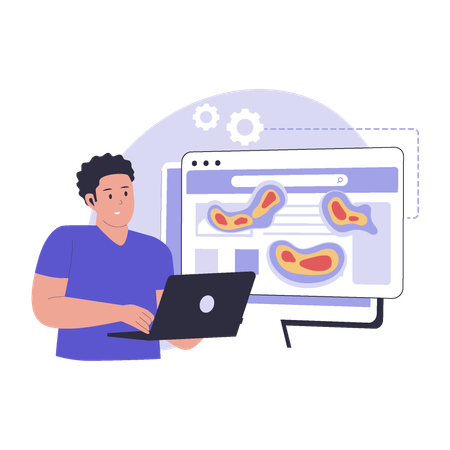 Hombre mostrando el mapa de calor del sitio web  Ilustración