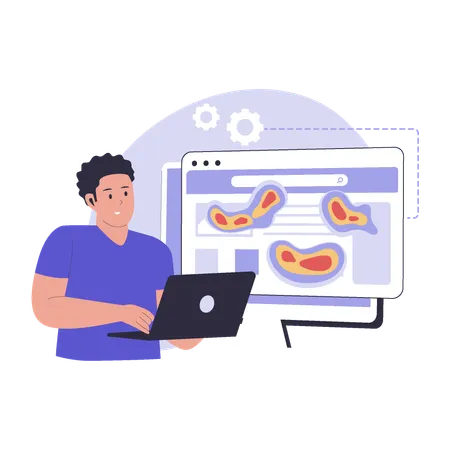 Hombre mostrando el mapa de calor del sitio web  Ilustración