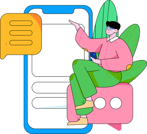 Hombre mostrando comentario en línea  Ilustración