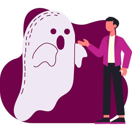 Hombre mostrando fantasma de Halloween  Ilustración