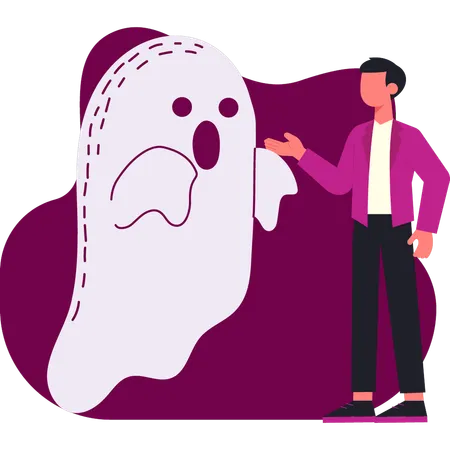 Hombre mostrando fantasma de Halloween  Ilustración