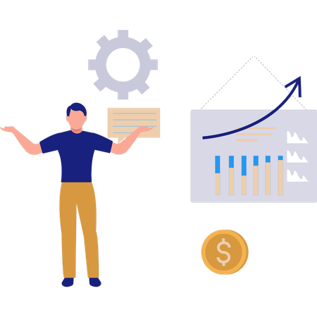 Hombre mostrando gráfico económico  Ilustración