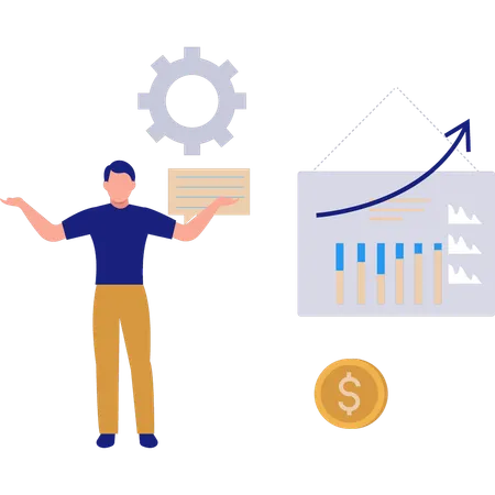 Hombre mostrando gráfico económico  Ilustración