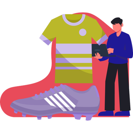 Hombre mostrando la camiseta del jugador de fútbol  Illustration