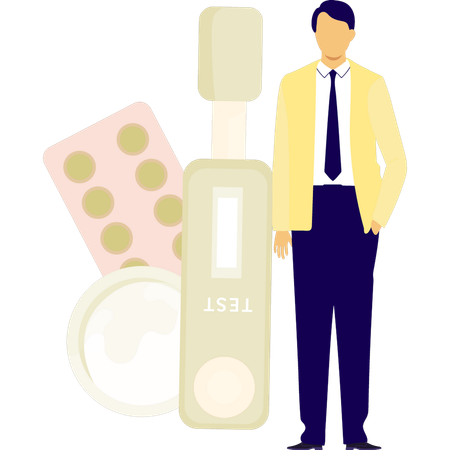 Hombre mostrando la tira de prueba de embarazo  Ilustración