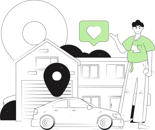 Hombre mostrando el lugar de entrega al taxista  Ilustración